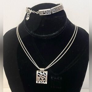 Brighton Vintage Set Deco Lace Silver Necklace & Bracelet with Dust Bag EUC